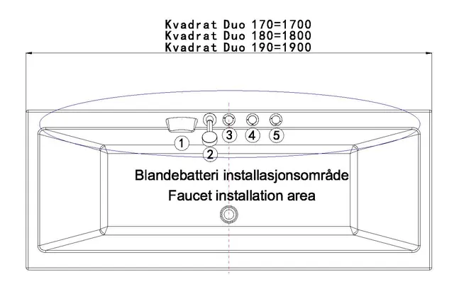 Badekarpakke med panel KVADRAT DUO 170 170x75x62cm (front&ende) sort matt/hvit 