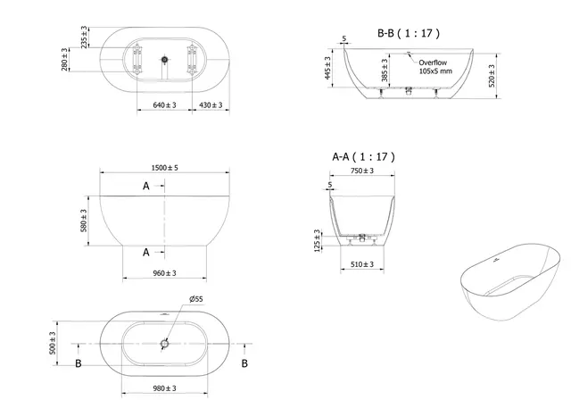 Badekar SYNDLE 150 150x75x58cm hvit 