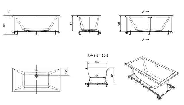 Badekarpakke med panel TEMSE 150 150x75x60cm (front&ende) hvit 