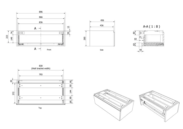 Sideskap bølge MIE DEMI 90 90x46x29cm eik finer 