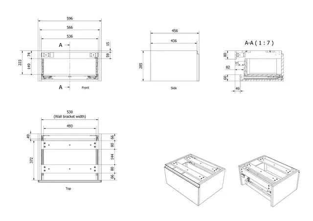 Sideskap fingergrep MIE DEMI 60 60x46x29cm sort matt pvc 