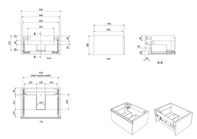 Servantskap fingergrep MIE DEMI 60 60x46x29cm sort matt pvc servant x1 