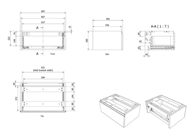 Sideskap fingergrep MIE DEMI 70 70x46x29cm sort matt pvc 