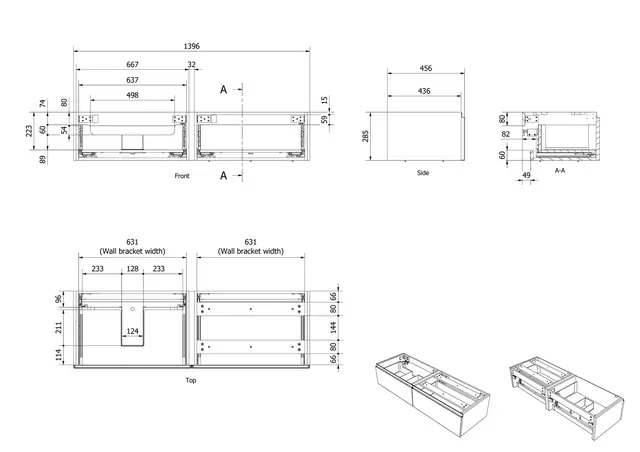Servantskap stav MIE DEMI 140 140x46x29cm eik finer servant x1 