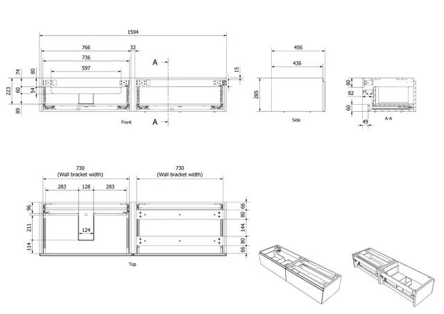 Servantskap stav MIE DEMI 160 160x46x29cm sort eik finer servant x1 