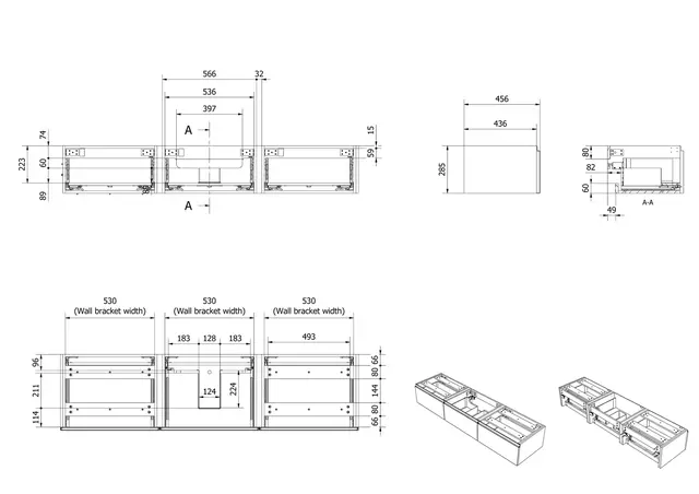 Servantskap stav MIE DEMI 180 3x60 180x46x29cm sort eik finer servant x1 