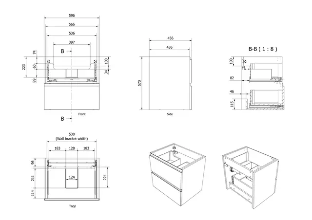 Servantskap ramme MIE 60 60x46x57cm sort eik pvc 