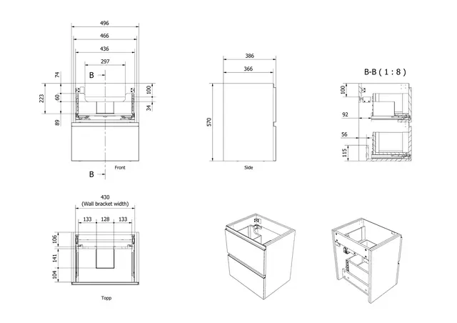 Servantskap trend MIE 50 slim 50x39x57cm oliven lakk 