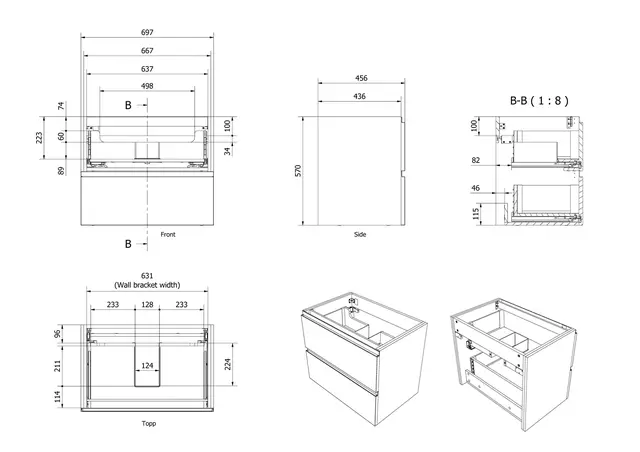 Servantskap stav MIE 70 70x46x57cm eik finer 