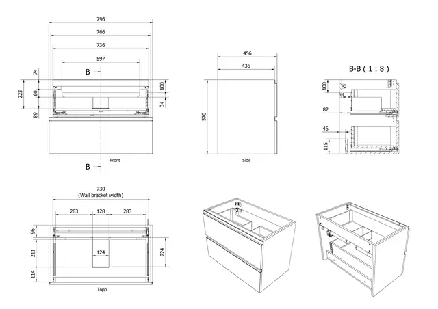 Servantskap stav MIE 80 80x46x57cm valnøtt finer 