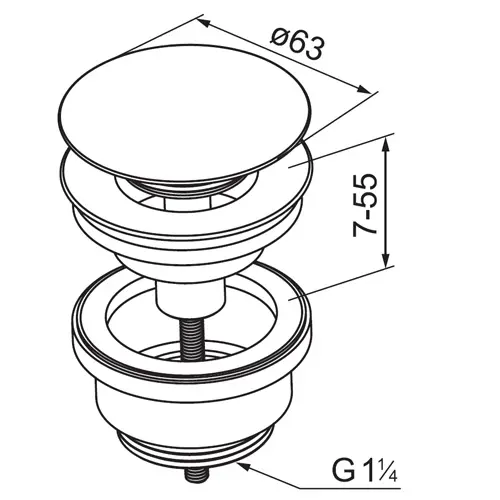 Bunnventil servant med pop-up Ø63mm G1 1/4 gull 