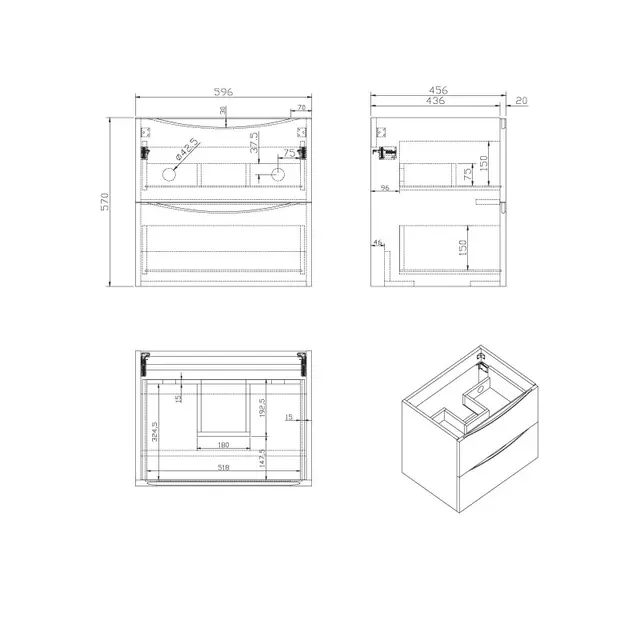 Servantskap ELI 60 60x46x57cm hvit melamin 