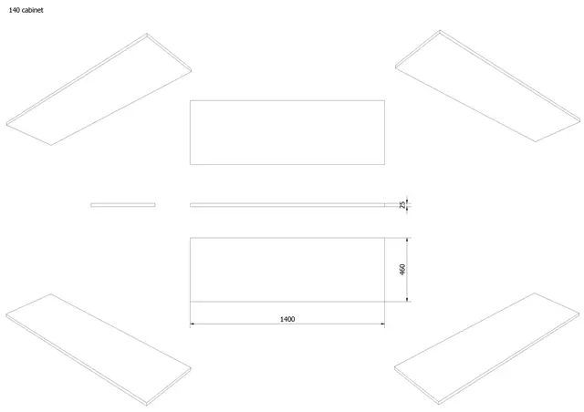 Benkeplate MDF 140 140x46cm sort eik pvc 