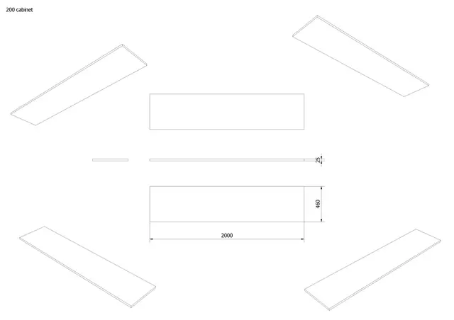 Benkeplate MDF 200 200x46cm sort eik pvc 