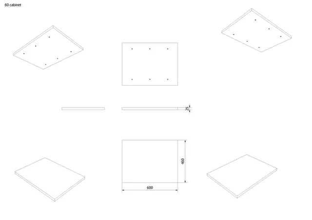 Benkeplate MDF 60 60x46cm lys grå pvc (topp kommode) 