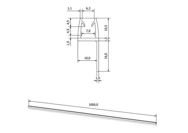 Subbelist EMIL 100cm klar PVC 