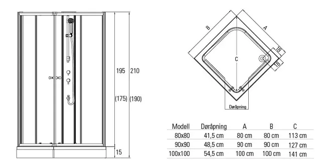 Dusjkabinett KIEV standard 80x80 80x80x210cm hvit/hvit 