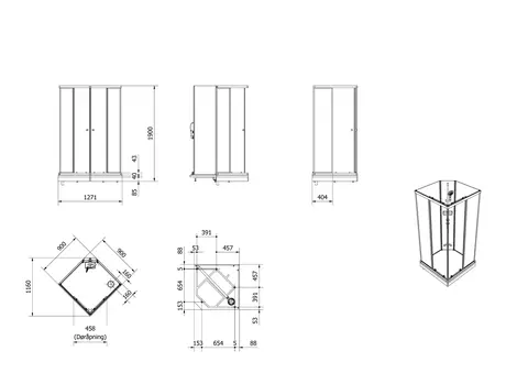 Dusjkabinett SOFIA rett std 90x90 lav 90x90x190cm hvit/hvit