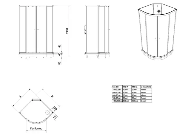 Dusjkabinett SOFIA basic 80x80 80x80x210cm hvit/hvit støpemarmor 