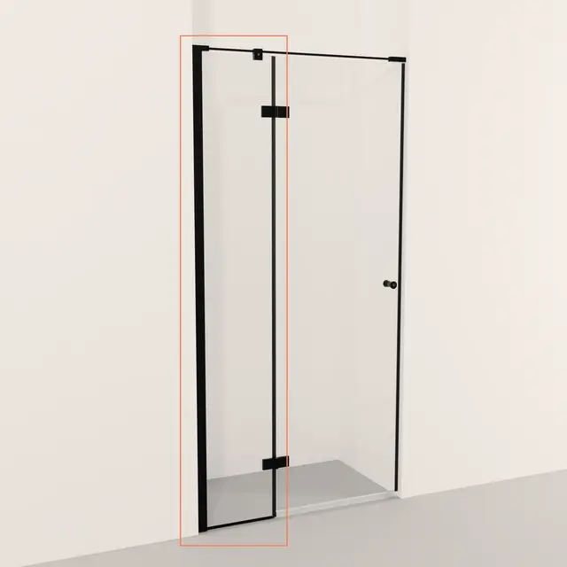 Glassfelt V rett med hull LIAM 40cm Sort matt profil, klart glass, 193cm 