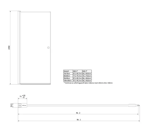 Dusjdør rett laminert LIAM 80 80x195cm sort matt/klar 