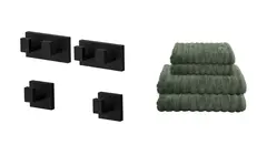 Knaggpakke liten - Luna rett m/håndklær Sort matt (se info)