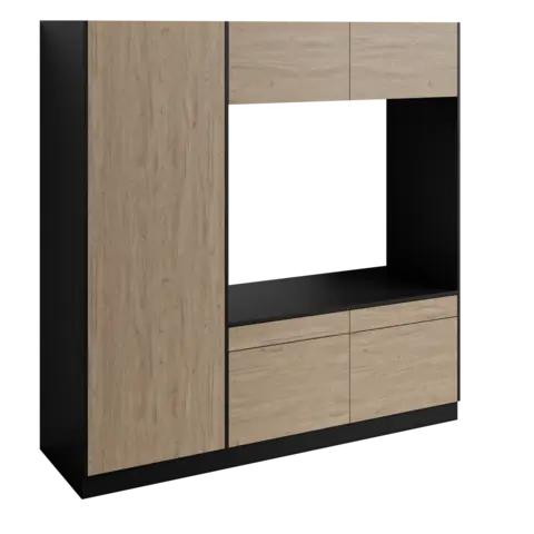 H&#248;yskap og dobbel vaskemaskinmodul FAY Sort matt / Skandinavisk Eik