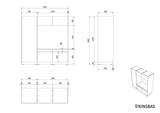 Høyskap og dobbel vaskemaskinmodul FAY Skandinavisk Eik 