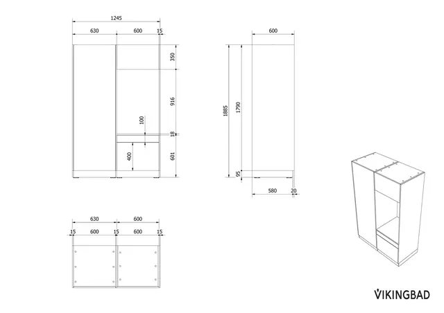 Høyskap og enkel vaskemaskinmodul FAY Sort matt / Skandinavisk Eik 