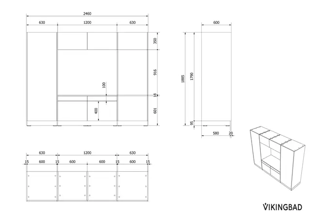 Høyskap x2 og dbl vaskemaskinmodul FAY Sort matt / Skandinavisk Eik 
