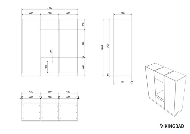 Høyskap x2 og enkel vaskemaskinmodul FAY Hvit matt / Skandinavisk Eik 