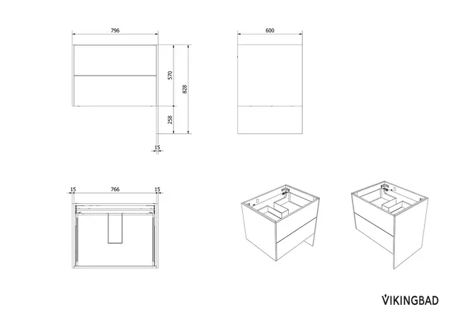 Servantskap FAY 80 lang sideplate Hvit matt 