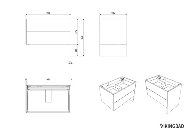 Servantskap FAY 100 lang sideplate Sort matt / Skandinavisk Eik 