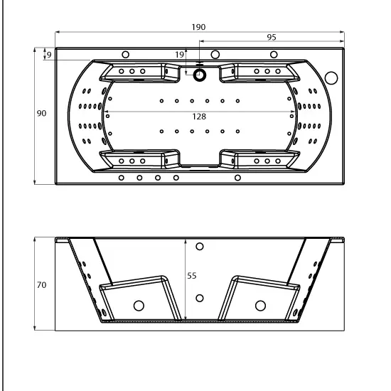 Massasjebad VIGEN system3+ 190 190x90x70cm hvit 