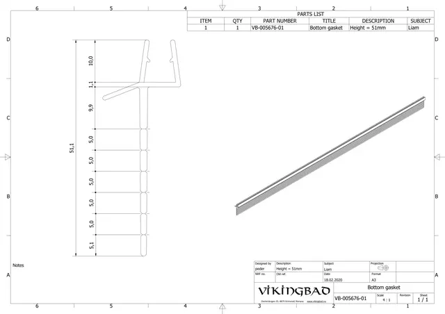 Subbelist rivbar rett LIAM 100 100cm 51mm sort matt pvc 