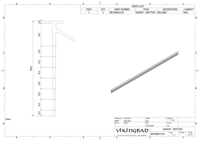 Subbelist rivbar rett LIAM 100 100cm 40mm klar pvc kun laminert 