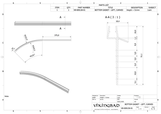 Subbelist rivbar buet LIAM 100 V 51mm venstre klar pvc 