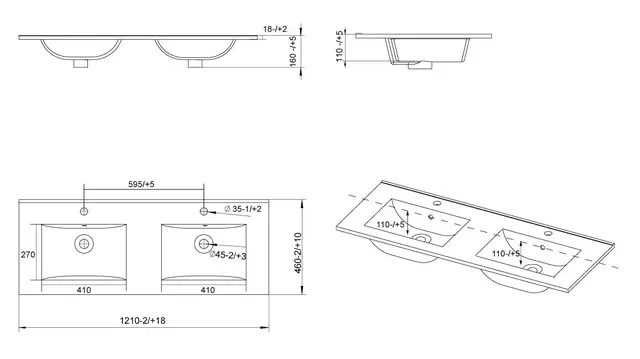 Servant ADA 120dbl thin 121x46x1,8cm porselen sort matt 