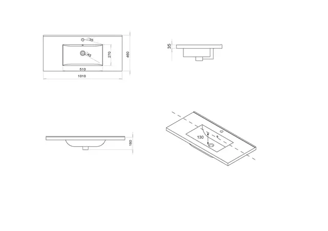 Servant ADA 100 mid 101x46x3,5cm porselen hvit 