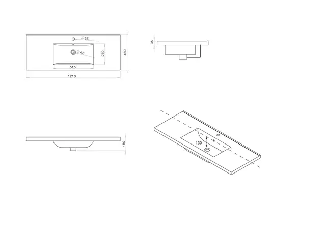 Servant ADA 120 mid 121x46x3,5cm porselen hvit 