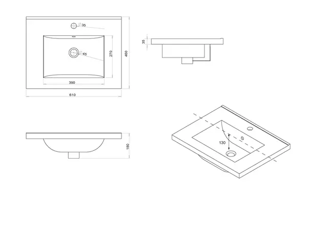 Servant ADA 60 mid 61x46x3,5cm porselen hvit 