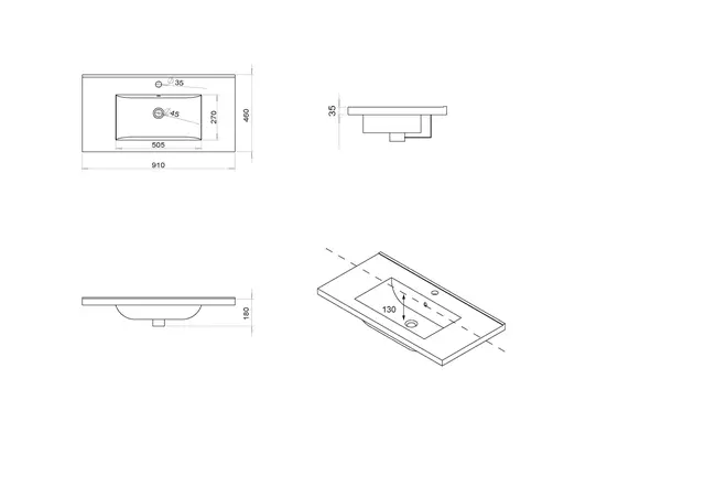 Servant ADA 90 mid 91x46x3,5cm porselen hvit 