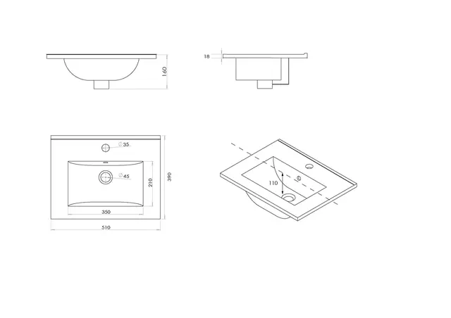 Servant ADA 50 slim 51x39x1,8cm porselen hvit 