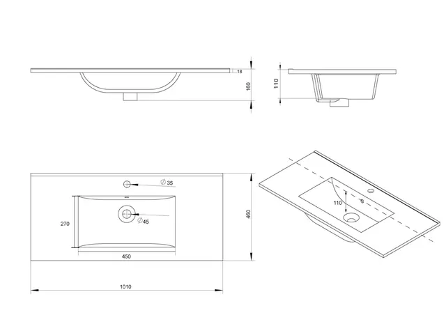 Servant ADA 100 thin 101x46x1,8cm porselen hvit 