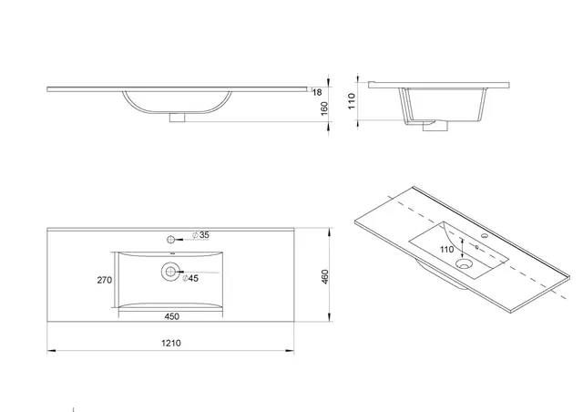 Servant ADA 120 thin 121x46x1,8cm porselen sort matt 