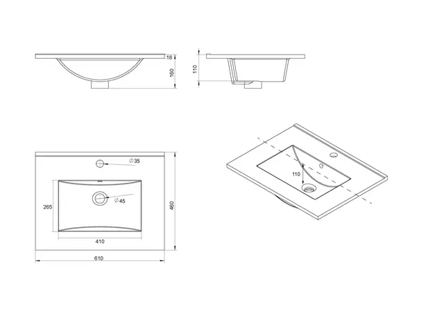 Servant ADA 60 thin 61x46x1,8cm porselen hvit 