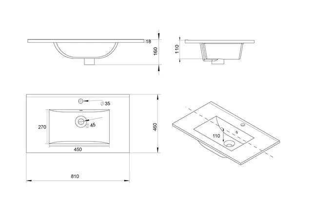 Servant ADA 80 thin 81x46x1,8cm porselen hvit 