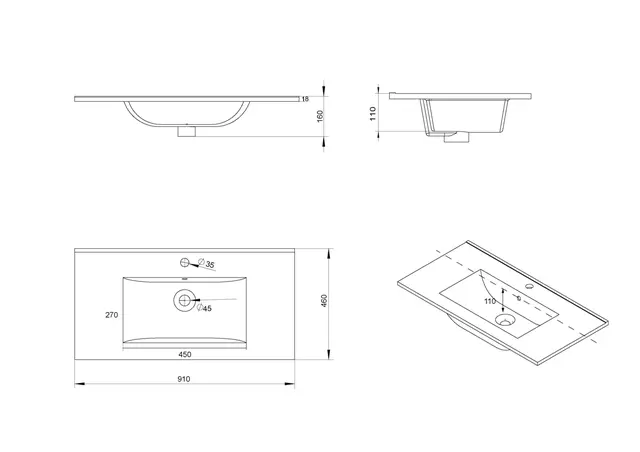 Servant ADA 90 thin 91x46x1,8cm porselen hvit 