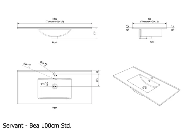 Servantskap ELI 100 med BEA servant 100x46x57cm hvit pvc hvit porselen 