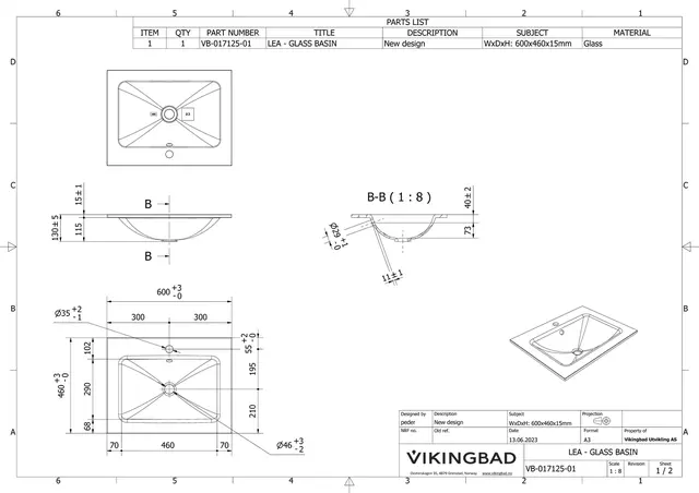 Servant LEA 60 60x46x1,5cm glass hvit matt 